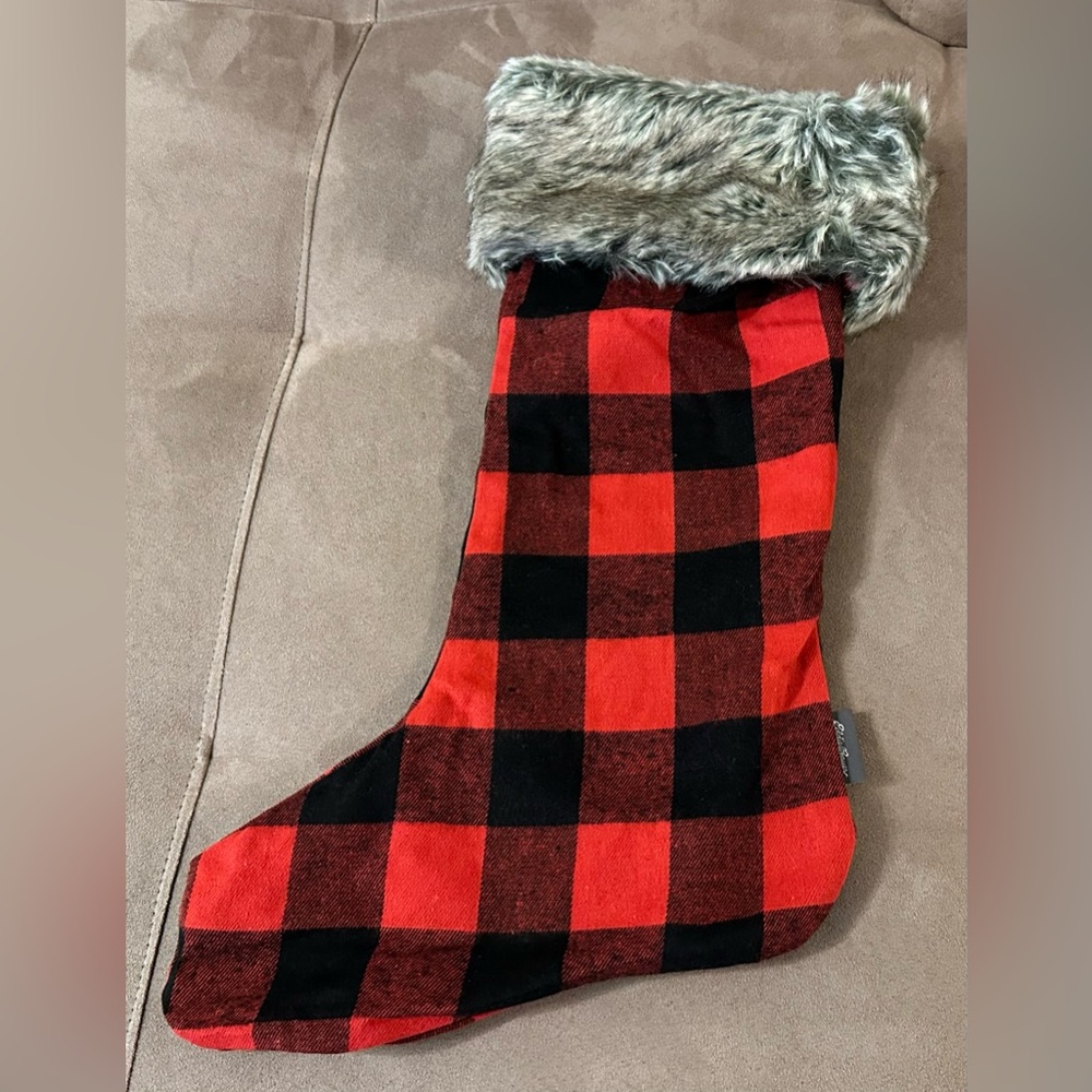 Eddie Bauer Plaid Christmas Stocking Holiday Decor Sherpa Fleece Trim 11X16